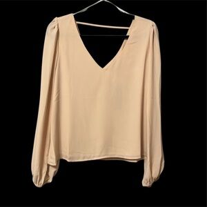 Lulus Cream V-Neck Blouse Top Size Medium